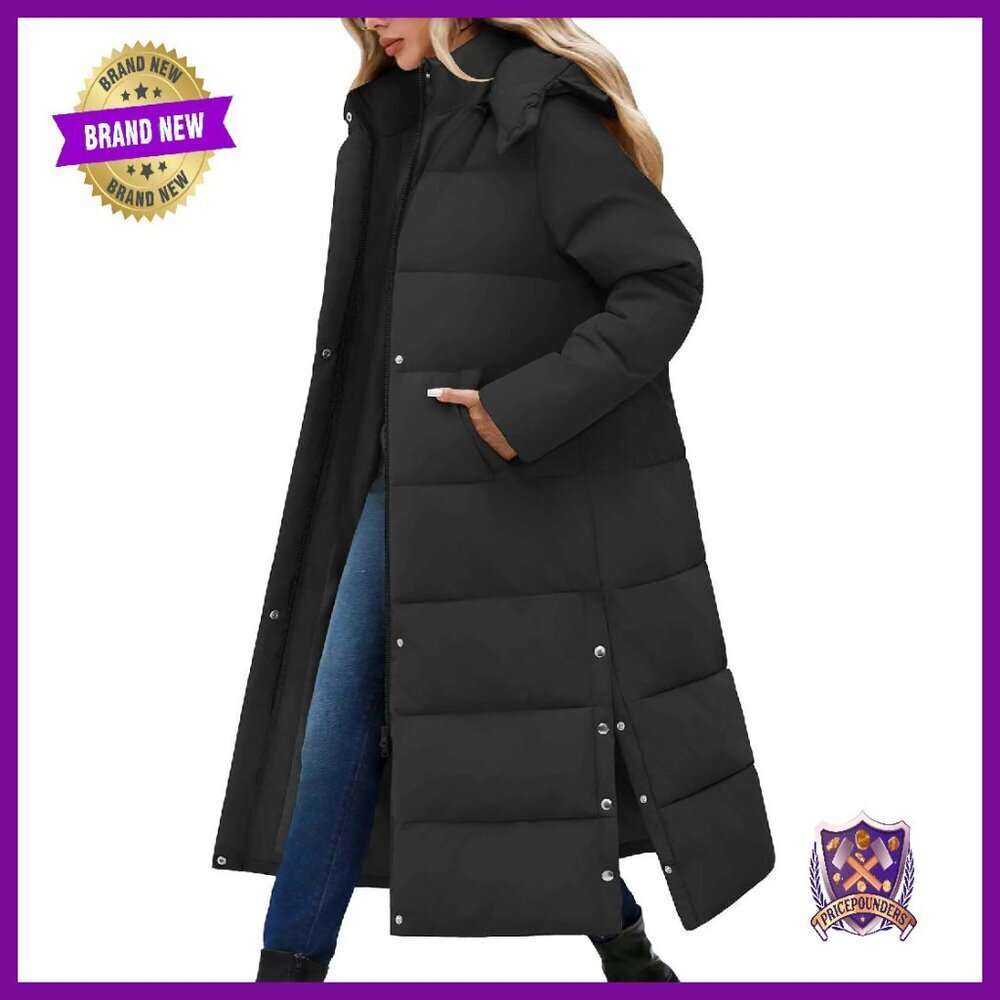 Long Puffer Coat Quilted Parka Removable Hood Winter Warm Zip Jacket